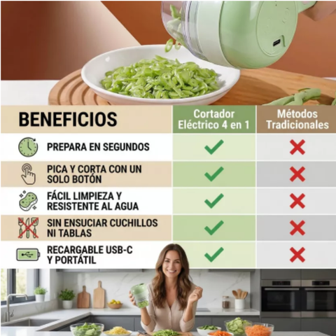 ¡Disfruta de más tiempo con cortador de verduras 4 en 1!