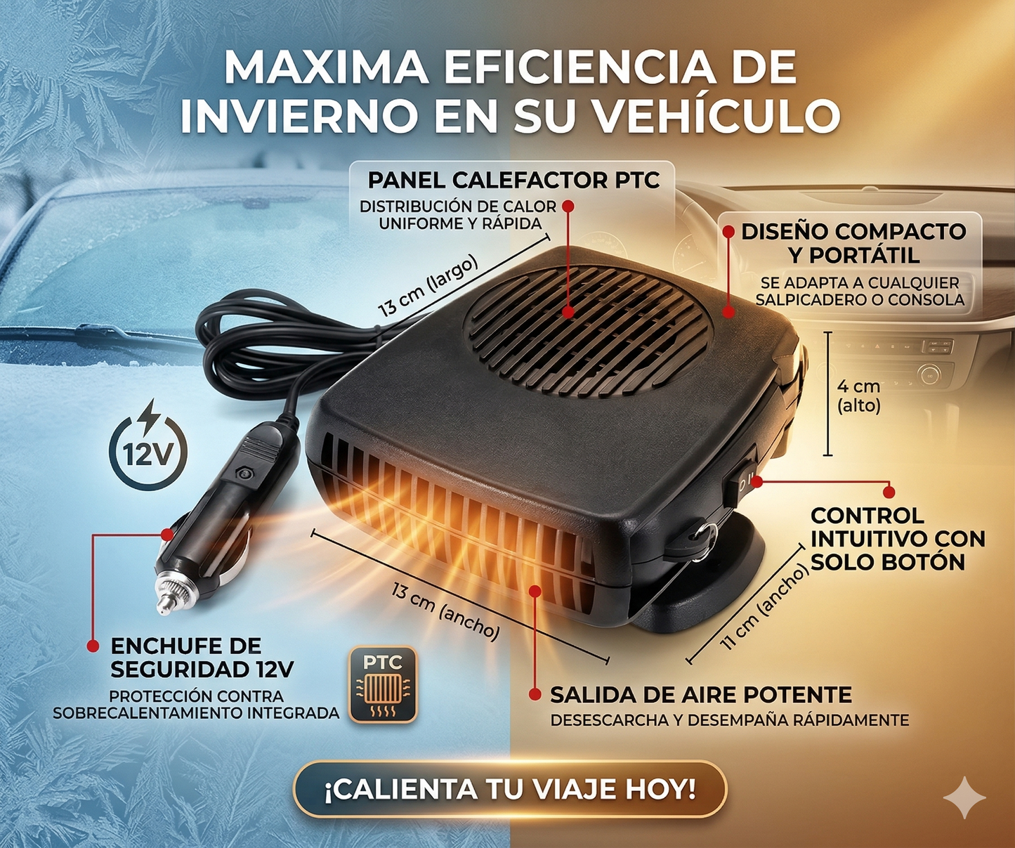 ¡Empieza tranquilo tu mañana, calefactor portatil para auto!